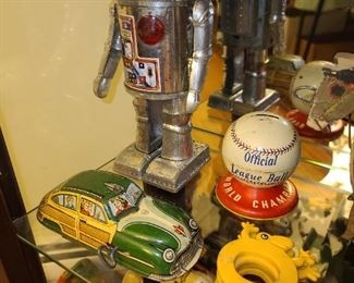 Vintage Robot, Toy Car, & Bank