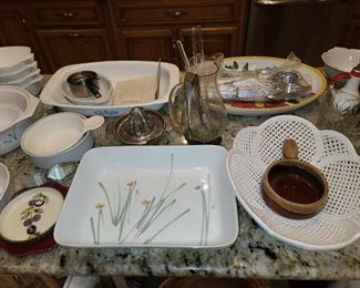 Assorted Kitchen Contents (Pots & Pans, Glassware, China, Crystal, Utensils, Etc.)