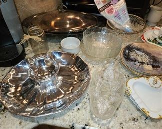 Assorted Kitchen Contents (Pots & Pans, Glassware, China, Crystal, Utensils, Etc.)