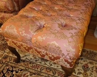 Pink Upholstered Wingback Chair W/ Matching Ottoman/Bench