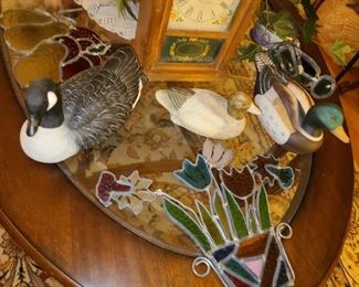 Stained Glass Flowers & Duck Figurines