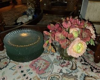 Glass Salad Plates & Floral Arrangement