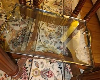 Silver Trimmed Glass Serving Tray
