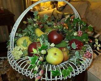 Floral Arrangement In Cast Iron Basket W/ Fruit Accents