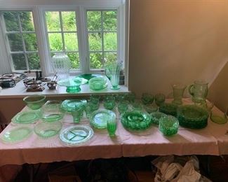 collection of green glass/depression 
