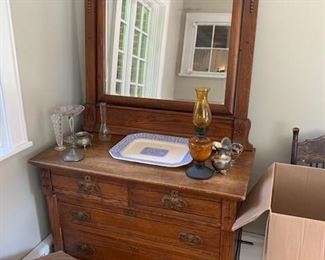 antique oak dresser with swivel mirror 