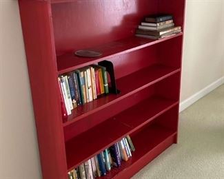 Red Bookshelf, Books, and Decor 