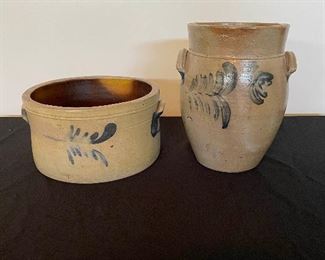 Blue Decorated Double Ear Handled Crocks