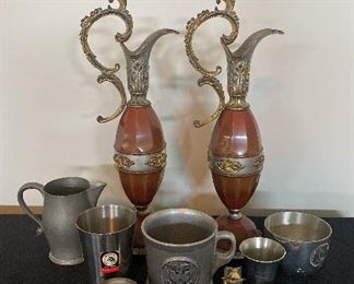 Pair of Victorian Mantel Ewers Pewter Decor