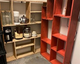 Pair Wooden Display Storage Shelves Lot