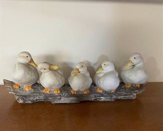 Vintage Porcelain 5 Bisque Ducks on Log