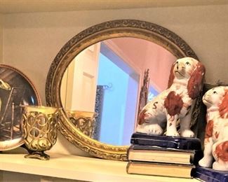Accent mirror; Staffordshire-like dogs