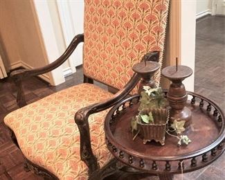 Antique arm chair; antique side table
