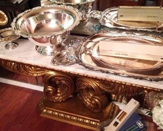Silver Plate Punch Bowl and Trays