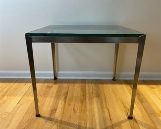 STAINLESS STEEL AND GLASS TOP SIDE TABLE