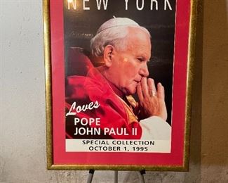 GOLD GILT FRAMED COMMEMORATIVE POSTER OF "POPE JOHN PAUL II" 1995