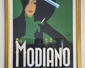 FRAMED "MODIANO CARTINE E TUBETTI PER SIGARETTE" ORIGINAL POSTER BY FRANZ LENHART, 1935