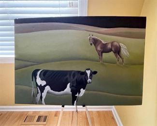 ORIGINAL ART BY BRUCE WITHERS "COW AND HORSE ON GREEN PASTURE"
