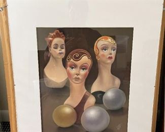 ORIGINAL ART BY BRUCE WITHERS "THREE WOMEN AND 3 ORBS"