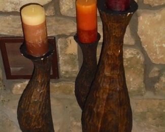 3 carved candle holders