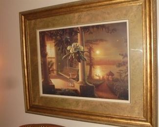 Large framed/matted picture of sunset signed & #ed