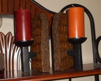 Pair wood candle book ends
