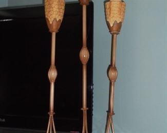 3 hand carved candle holders