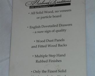 Heirloom Traditions solid wood bedroom suite: all dove tail construction 