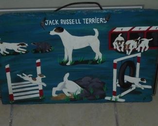 Painted slate picture Jack Russell terriers
