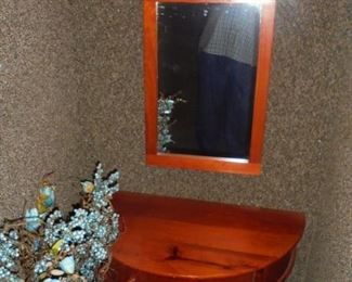 1/2 round table w/matching wood framed mirror