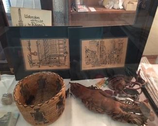 19th Century Indian basket and signed local artwork