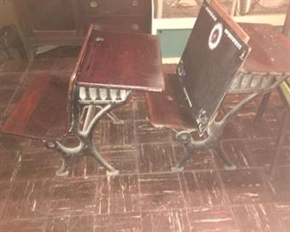 antique desks from the original St.Mary Magdelene school in Joliet