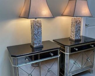 Bassett Mirror Nightstands with PIER 1 Tiled Shell Lamps