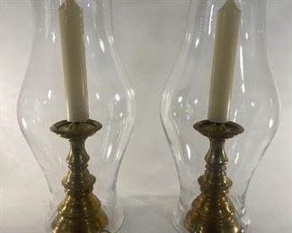 Brass Candlesticks with Glass Domes and Candle Snuff