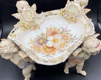 Dresden Porcelain Floral Cherub Centerpiece