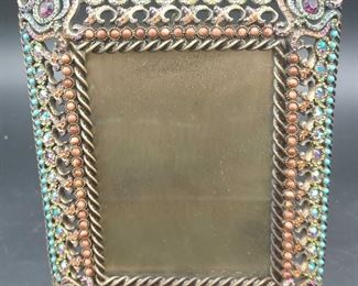 Jay Strongwater Multi Color Enamel and Glass Picture Frame