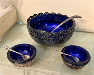 Sterling and plate salt cellars