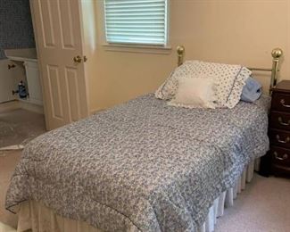 Brass Head Board Frame Mattress Set and Bedding