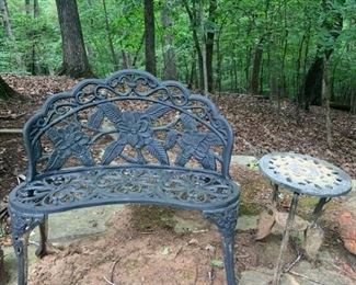 Cast Iron Garden Bench with Cast Aluminum Side Table