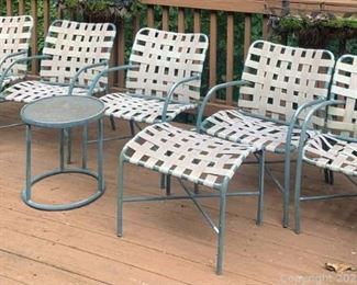Five Outdoor Cross Weave Chairs an Ottoman and a Side Table