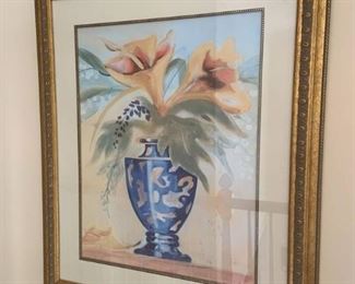 Framed Floral Still Life in Blue Vase
