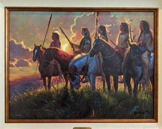 Hand Embellished Native Sun Art Print by Mark Keathley Signed and with Original Sketch on Back of Canvas
