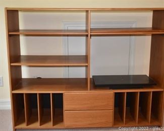 Open Back Entertainment Center with Swivel Shelf for TV and Slots for Records Heavy Upstairs
