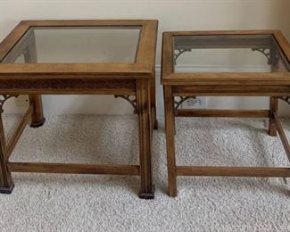 Pair of Brant Furniture Glass Top Carved and Nested Accent Tables