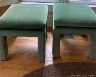 Pair of Drexel Velour Green Stools