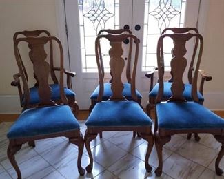 Set of Queen Anne Style Dining Chairs with Upholstered Seats