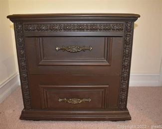 Two Drawer Night Stand with Carved Trim