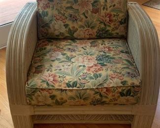 Wicker Accent Chair with Floral Fabric