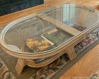 Wicker Coffee Table with Glasstop and Books