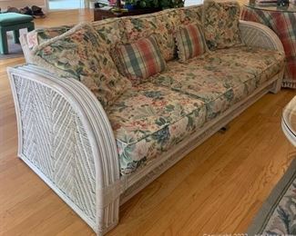 Wicker Sofa with Floral Fabric